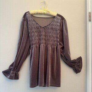 Umgee Gray Velvet Smocked Top XL
